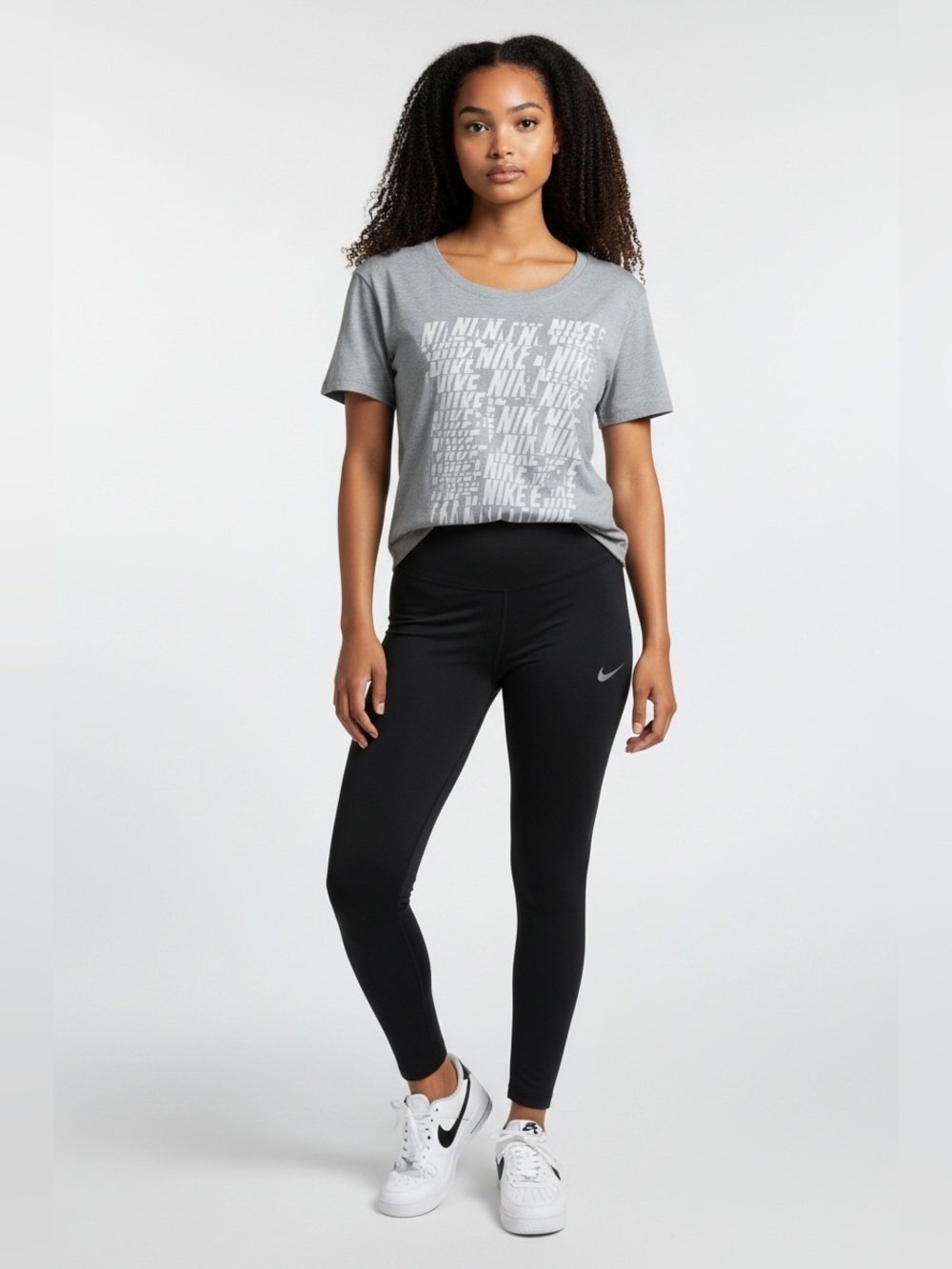 Nike Grey Repeat Typography Graphic Scoop Neck Tee | Size L